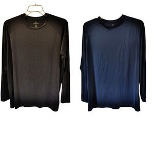Lot of 2 Real Essentials Men's XL Long Sleeve Performance Shirts Black Navy Blue
